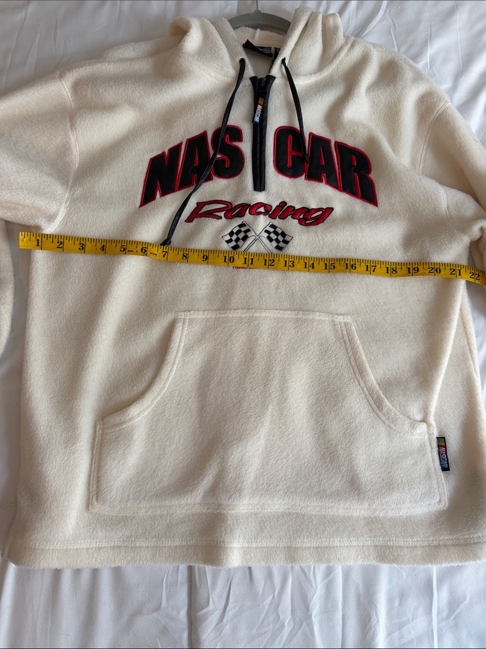 Nascar White Zip-Up Fleece Hoodie with Red & Black Logo - Picture 6 of 6